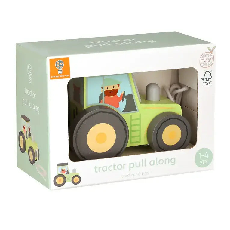Jucărie Tractor din Lemn cu Tracțiune Retractabilă (Fsc®)