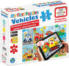 Puzzle-uri cu vehicule pentru cei mai mici, vorbind și povestind în limba bulgară, cu dimensiuni de 13x55, total 48 de unități electrice. 8 modele cu realitate augmentată de 26x21x7, în 16 limbi, din spumă EVA.