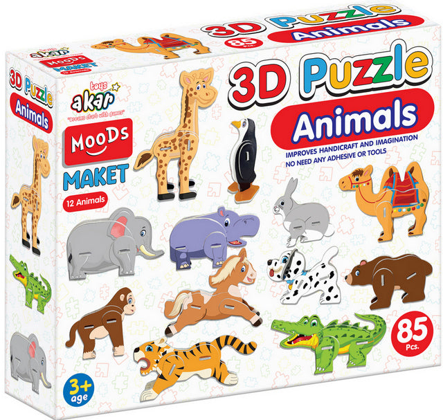 Пъзел 3Д Животни 12 Модела85 Ел.Опаковка 26X7X21Cм