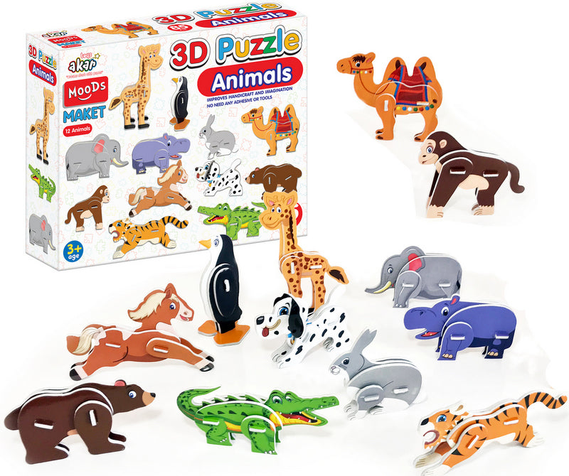 Пъзел 3Д Животни 12 Модела85 Ел.Опаковка 26X7X21Cм