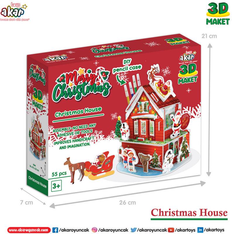 Пъзел 3Д Коледна Къща Шейната И ЕлхатаИ Поставка За Химикали 25Х19Х16Опаковка 26Х21Х7