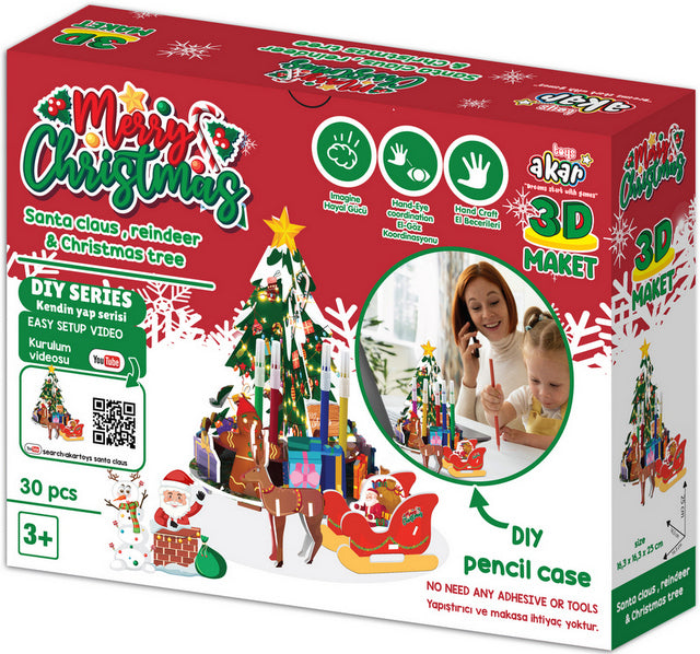 Пъзел 3ДДяда Коледа С Шейната И Коледната ЕлхаИ Поставка За Химикали 25Х19Х16 Опаковка 26Х21Х7