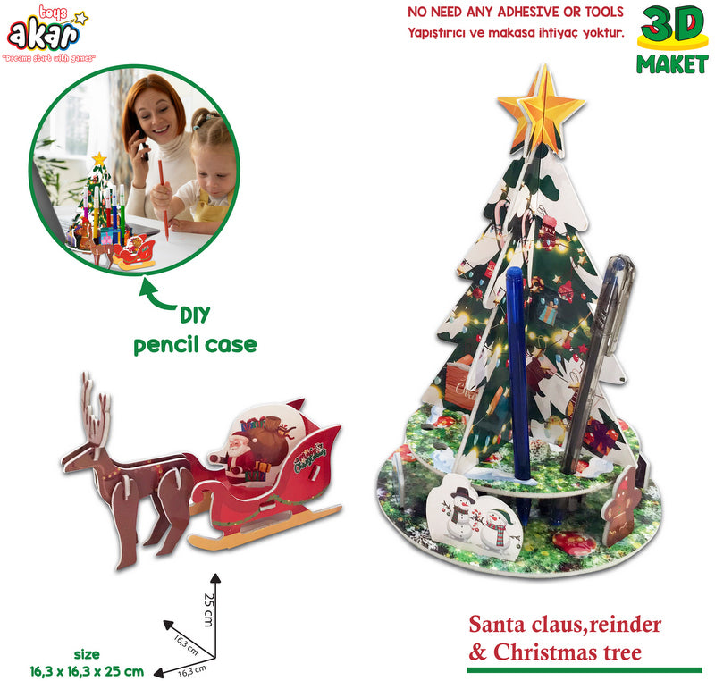 Пъзел 3ДДяда Коледа С Шейната И Коледната ЕлхаИ Поставка За Химикали 25Х19Х16 Опаковка 26Х21Х7