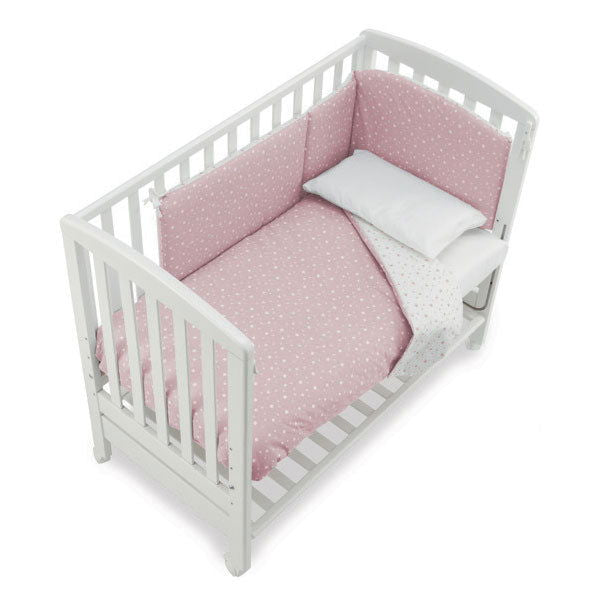 B.Side Бял Кошара+Матрак+Сет 4Ч. Stelline Pink --- BebeMama