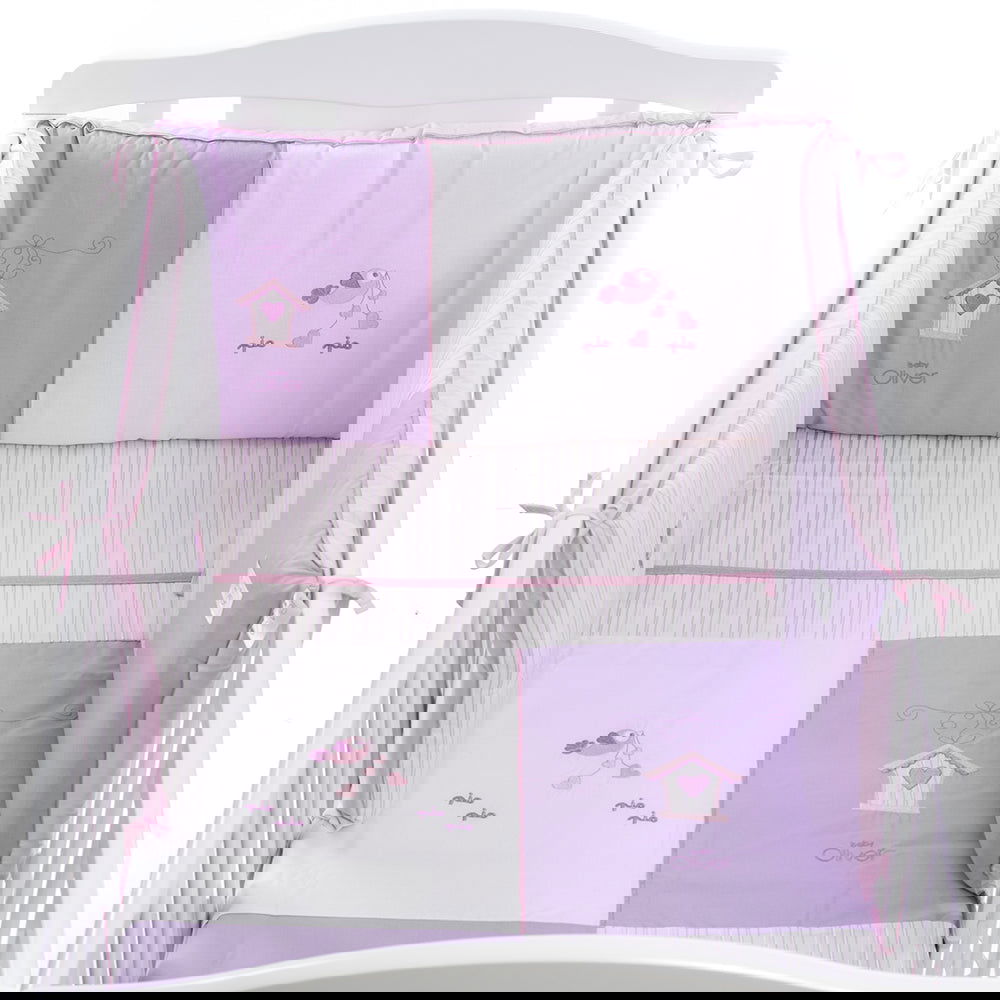 Baby Oliver Спален Комплект 3 Ч. За Бебешка Кошара (60 X 120) Lilac Dream Birds --- BebeMama