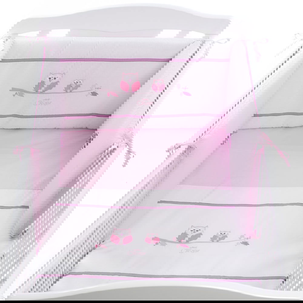 Baby Oliver Спален Комплект 3 Ч. За Бебешка Кошара (60 X 120) Sweet Pink Owl --- BebeMama