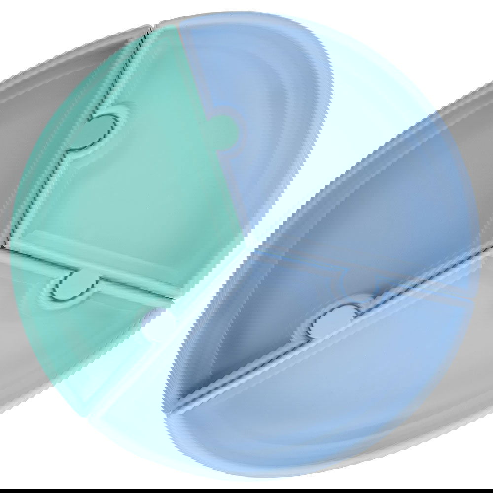 Minikoioi Puzzle Силиконова Чиния С Вакуум - 3 Части - Син/Зелен --- BebeMama