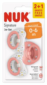Nuk Биберон Залъгалка Силикон 0-6 Мес. 2+1 Бр. Signature - Бял/Розов --- BebeMama