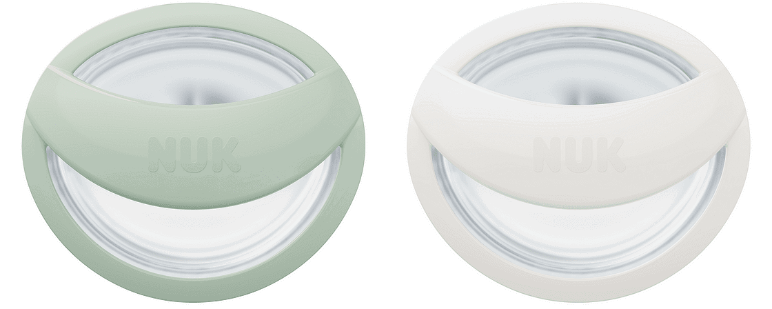 Nuk Биберон Залъгалка Силикон 0-9 Мес. 2 Бр. Mommy Feel Зелена/Бяла + Кутийка За Съхранение И Стерилизация В Микровълнова --- BebeMama