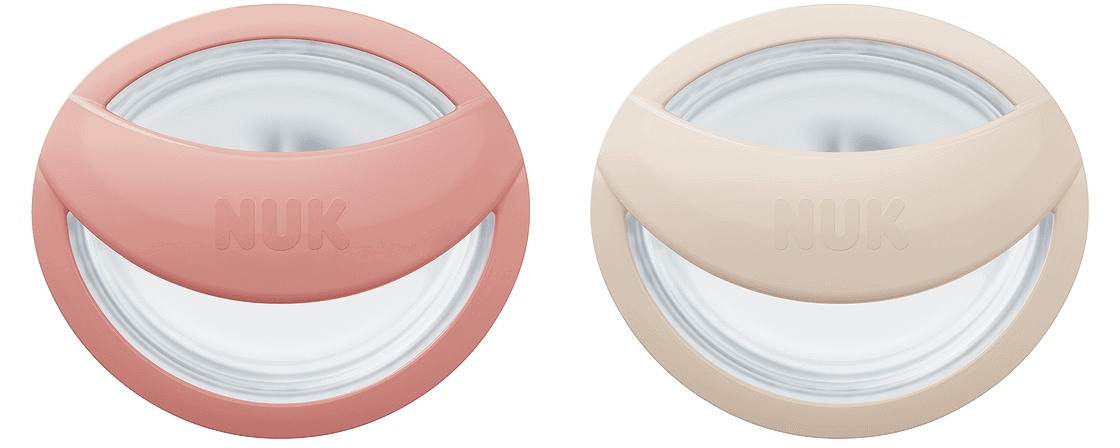 Nuk Биберон Залъгалка Силикон 0-9 Мес. 2 Бр. Mommy Feel Розова/Бежова + Кутийка За Съхранение И Стерилизация В Микровълнова --- BebeMama
