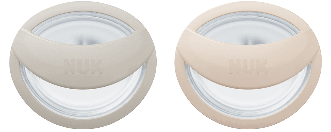 Nuk Биберон Залъгалка Силикон 0-9 Мес. 2 Бр. Mommy Feel Сива/Бежова + Кутийка За Съхранение И Стерилизация В Микровълнова --- BebeMama