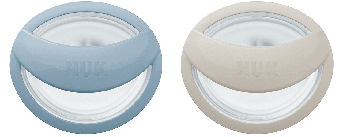 Nuk Биберон Залъгалка Силикон 0-9 Мес. 2 Бр. Mommy Feel Синя/Сива + Кутийка За Съхранение И Стерилизация В Микровълнова --- BebeMama