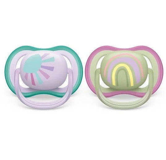 Philips Avent Залъгалки - Ultra Air + Стерил. Кутия (0-6М) Слънце/Дъга - Лилаво --- BebeMama