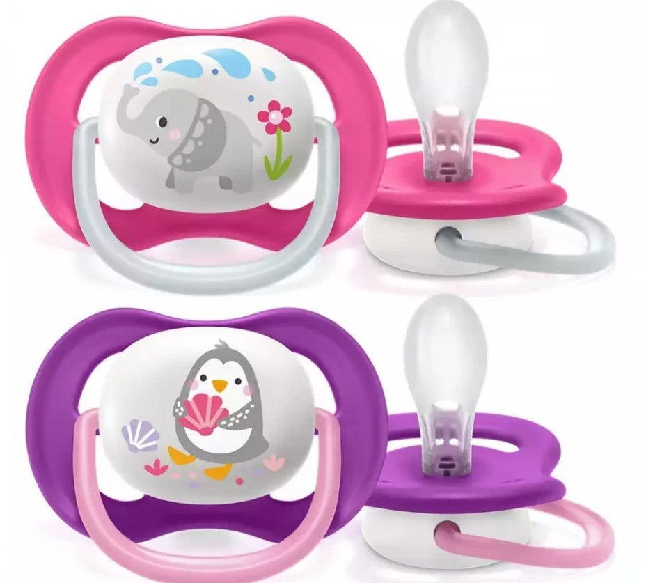 Philips Avent Залъгалки - Ultra Air Animals + Стерил.Кутия (6-18М) Момиче Слон/Пингвин --- BebeMama