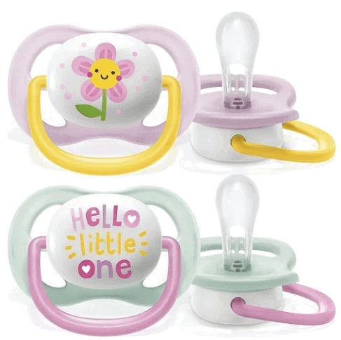 Philips Avent Залъгалки - Ultra Air Happy + Ст. Кутия (0-6М) Микс Надпис/Кола Надпис/Цвете --- BebeMama