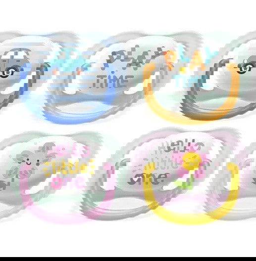 Philips Avent Залъгалки - Ultra Air Happy + Ст. Кутия (0-6М) Микс Надпис/Кола Надпис/Цвете --- BebeMama