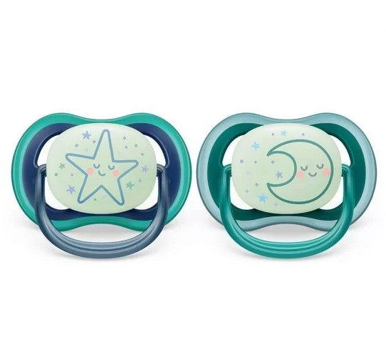 Philips Avent Залъгалки - Ultra Air Night + Стерил. Кутия (6-18М) Звезда/Луна - Синьо --- BebeMama