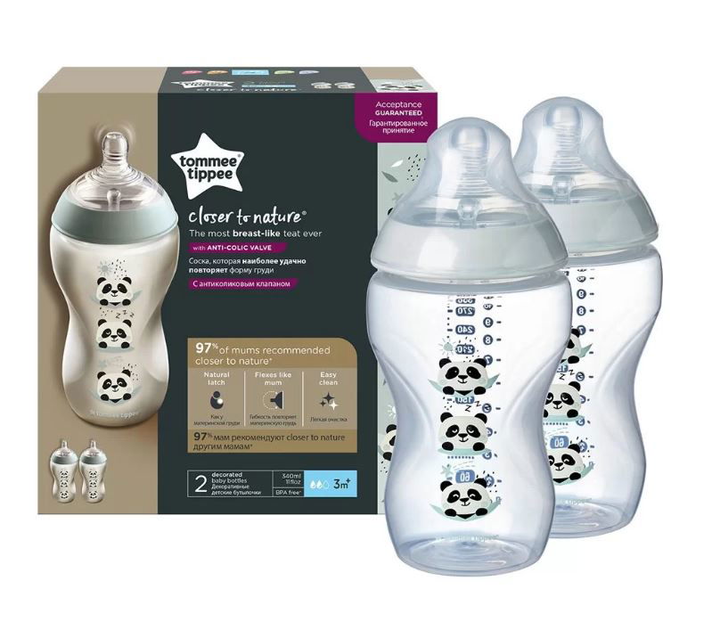 Tommee Tippee Шише За Хранене Easi Vent 340 Мл 3М+ 2Бр. Декор Момиче/Панди --- BebeMama