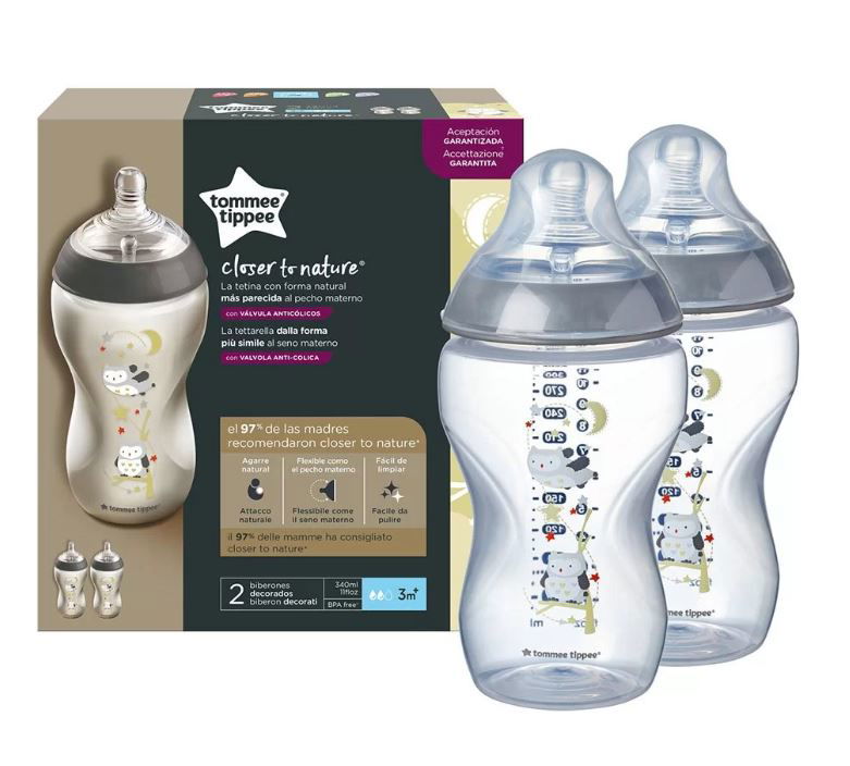 Tommee Tippee Шише За Хранене Easi Vent 340 Мл 3М+ 2Бр. Декор Момче/Бухали --- BebeMama