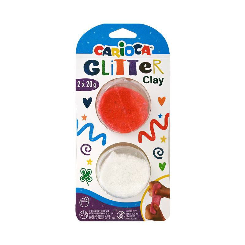 Carioca Glitter Бестящ Моделин 2X20Г Бял-Червен --- BebeMama