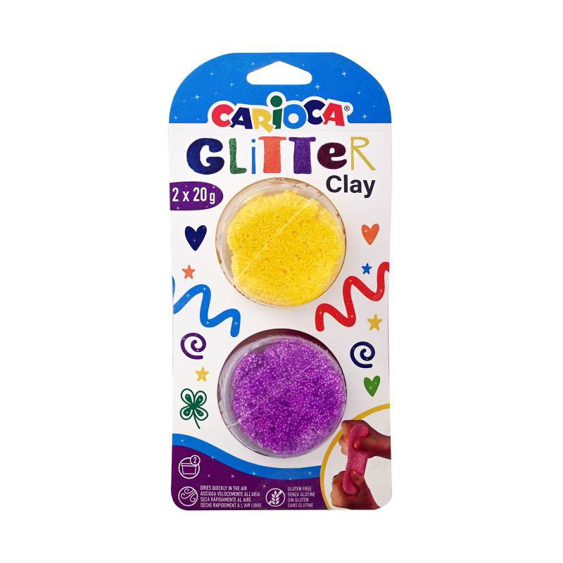Carioca Glitter Бестящ Моделин 2X20Г Жълт-Лилав --- BebeMama