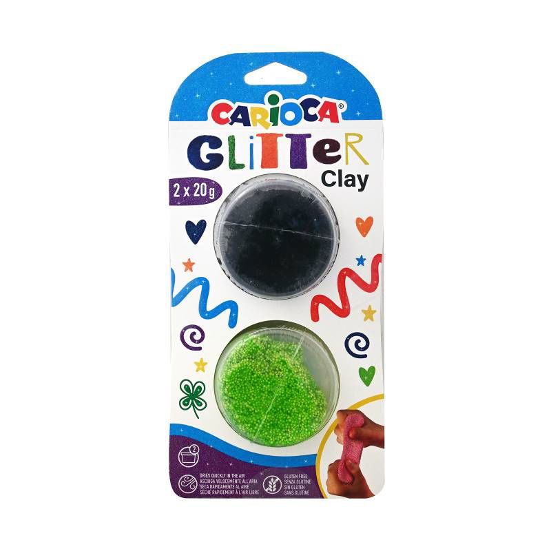 Carioca Glitter Бестящ Моделин 2X20Г Черен-Зелен --- BebeMama