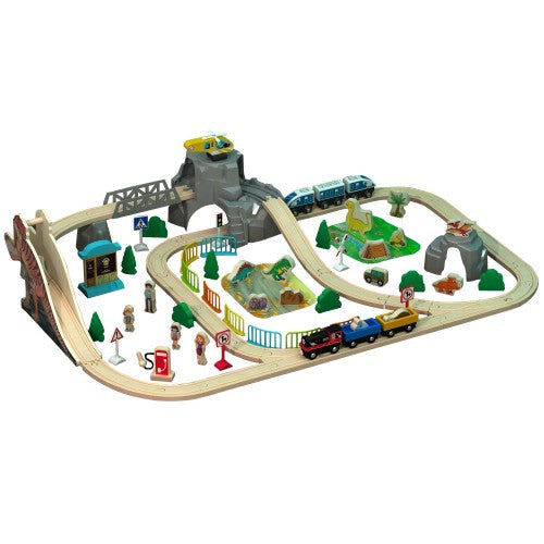 Fából készült vonatpálya sínekkel 90 elemes Jurassic Park Smartbaby