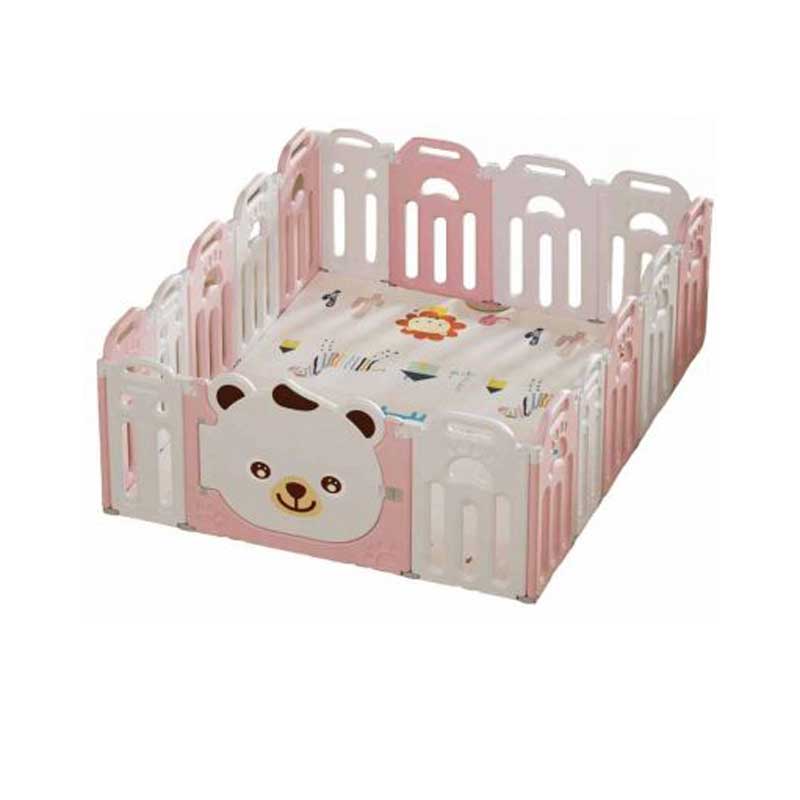 Сгъваема Бебешка Ограда За Безопасна Игра Мече В Розов Цвят Feelkids