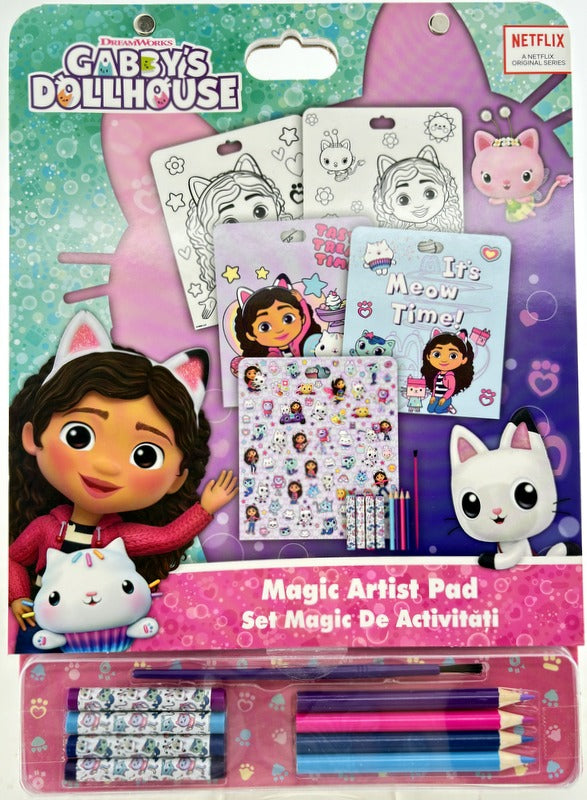 Комплект За Вълшебно Рисуване Къщата За Кукли На ГабиС 20 Листа За Оцветяване, 4 Листа За Рисуване С Вода, 4 Пастела, 4 Молива За Оцветяване,Стикери И Четка А4