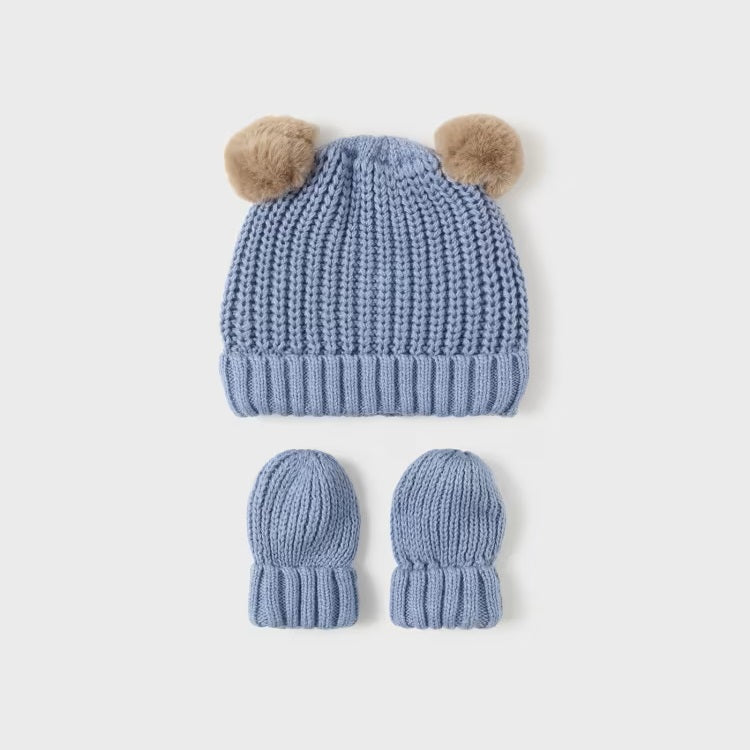 Set tricotaje cu pălărie și mănuși, albastru 0M