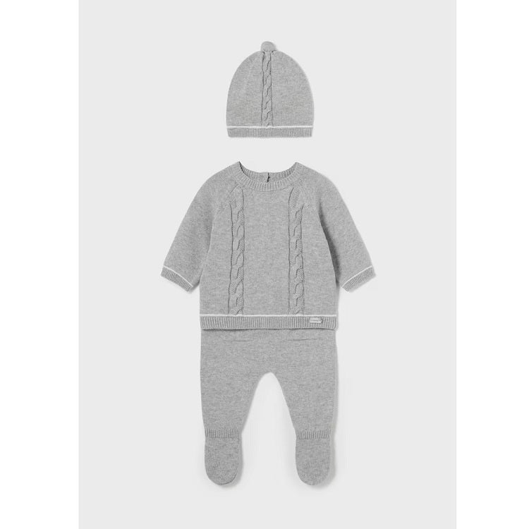 Set de salopetă și căciulă tricotată gri 1-2