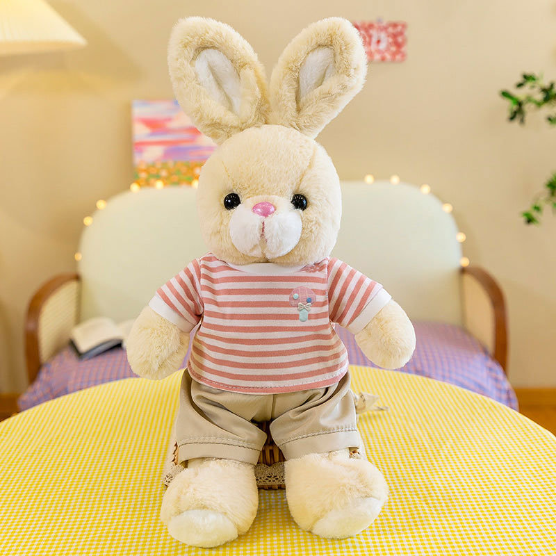 Плюшено Зайче С Блуза Райе Розов 60См.