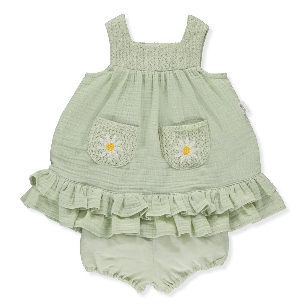 K4385 Рокля 2Ч. Ethnic Daisy Зелен 12-18M 86Cm - Рокли - Bebetto - BebeMama