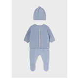 Set de salopetă și căciulă tricotată albastră 0-1