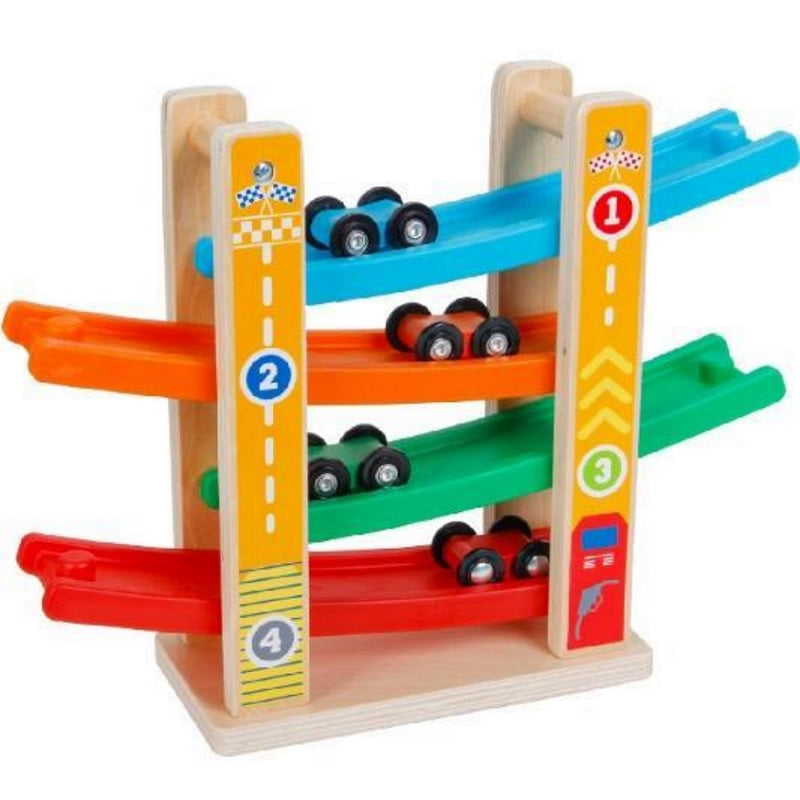 Bl-19502 Дървена Писта С 4 Коли - Дървени Играчки - Raya toys - BebeMama