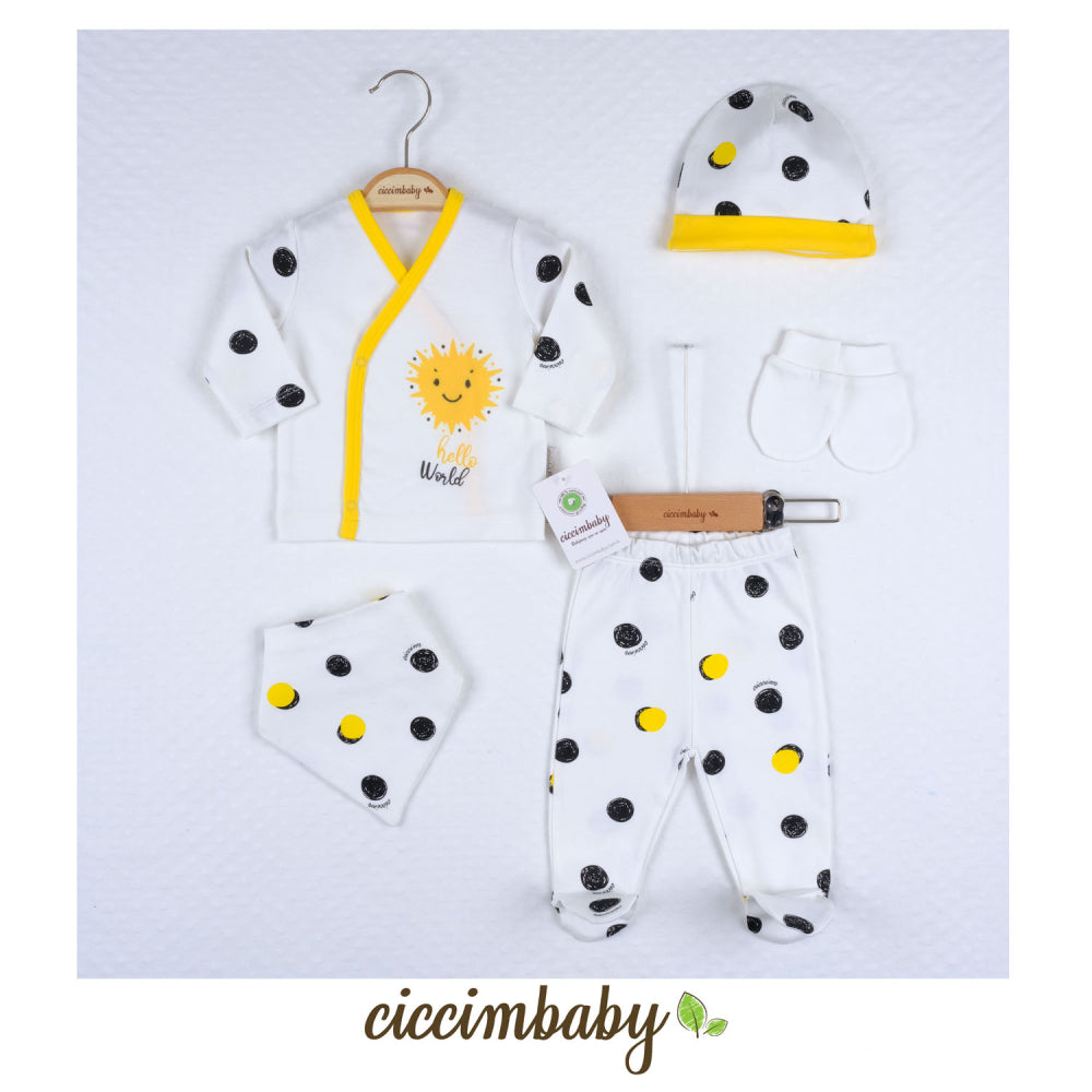 U4690 Комплект 5 Ч. Слънце На Точки Жълт - Комплекти За Изписване - Ciccim Baby - BebeMama