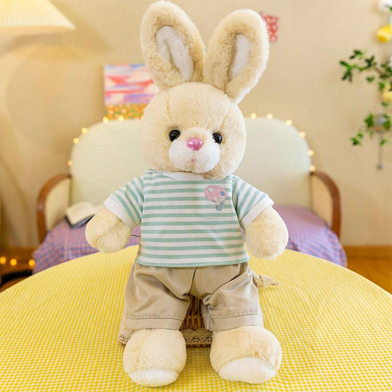 Плюшено Зайче С Блуза Райе Зелен 60См.