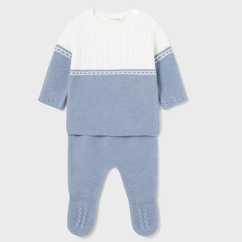 Set salopetă tricotată albastră 0-1