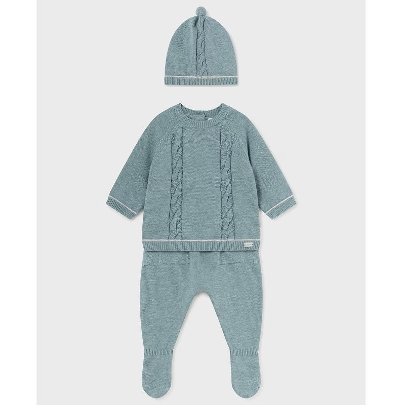 Set de salopetă și căciulă tricotată albă 0-1