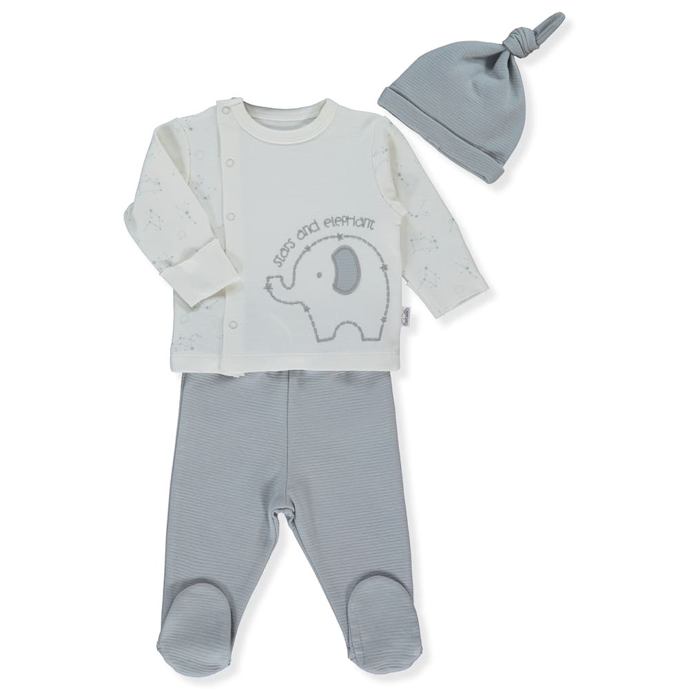 Z951 К-Кт 3Ч. Сив Stars And Elephants 1-3M/62Cm