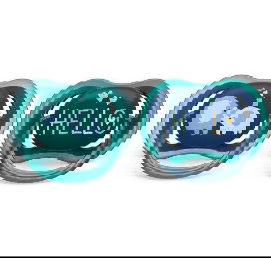 Philips Avent Залъгалки - Ultra Air + Стерил. Кутия (18+М) Слонове/Hello - Син --- BebeMama