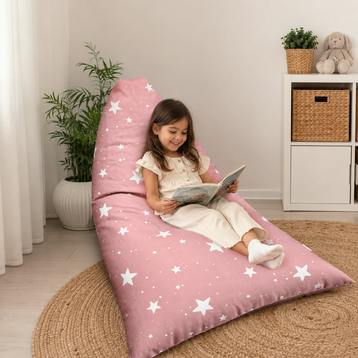 Детски Пуф Лежанка Little Stars, 100% Памук, Розов Барбарон Със Звезди, 127x81x76 См Ginger Home