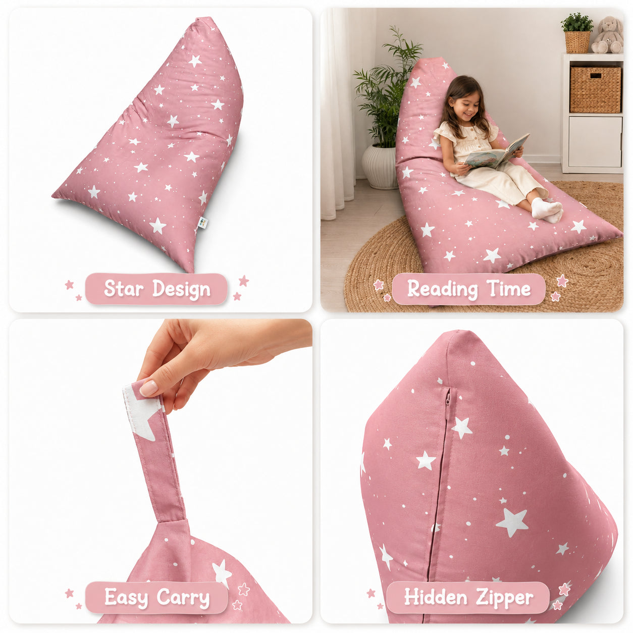Детски Пуф Лежанка Little Stars, 100% Памук, Розов Барбарон Със Звезди, 127x81x76 См Ginger Home