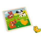 Janod Дървен Пъзел Осезание - Моите Първи Животни (4 Части) --- BebeMama