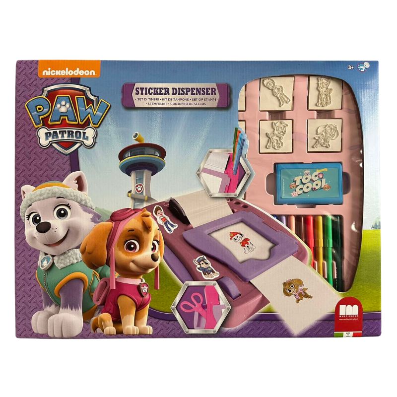 kitul creativ „Paw Patrol” pentru fete cu mașină de stickere și accesorii.
