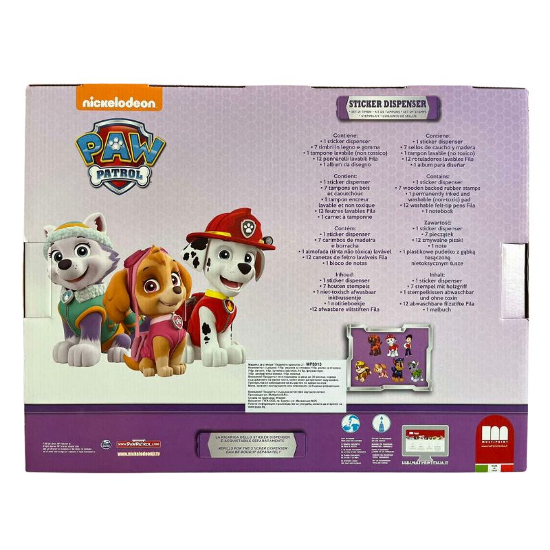 kitul creativ „Paw Patrol” pentru fete cu mașină de stickere și accesorii.