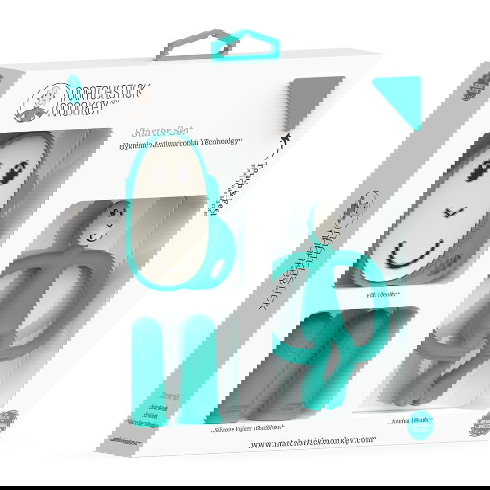 Matchstick Monkey Teething Starter Set Комплект Силиконови Чесалки С Антимикробна Технология - Зелен --- BebeMama