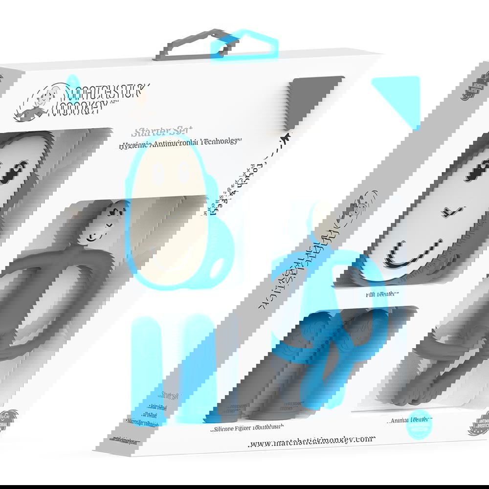 Matchstick Monkey Teething Starter Set Комплект Силиконови Чесалки С Антимикробна Технология - Син --- BebeMama