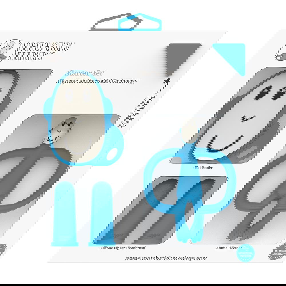 Matchstick Monkey Teething Starter Set Комплект Силиконови Чесалки С Антимикробна Технология - Син --- BebeMama