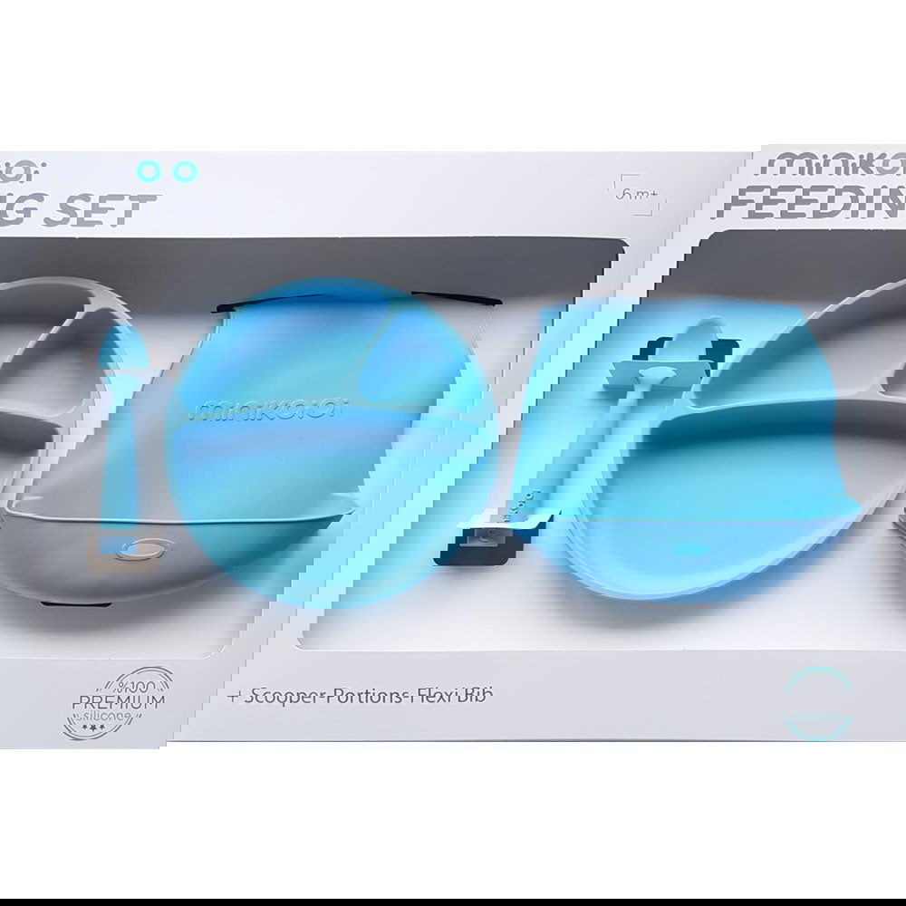 Minikoioi Feeding Set Комплект За Хранене - 100% Силикон - 6 М+ Син --- BebeMama